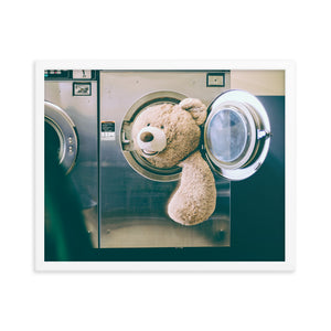 Teddy Takes a Bath (Framed Print)